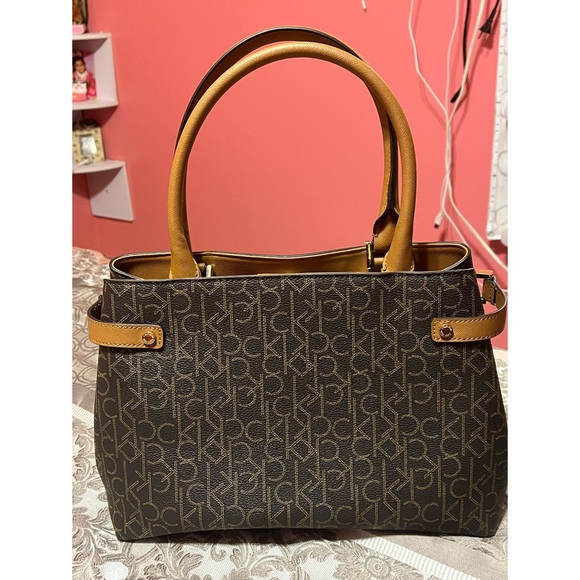 Calvin Klein Signature Satchel Purse Brown - Picture 3 of 7